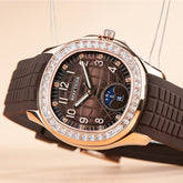 Fashion 39mm Brown Dial & Cubic Zirconia Mens Automatic Mechanical Movement Date Week Waterproof Watch - Rose Gold RGA1805